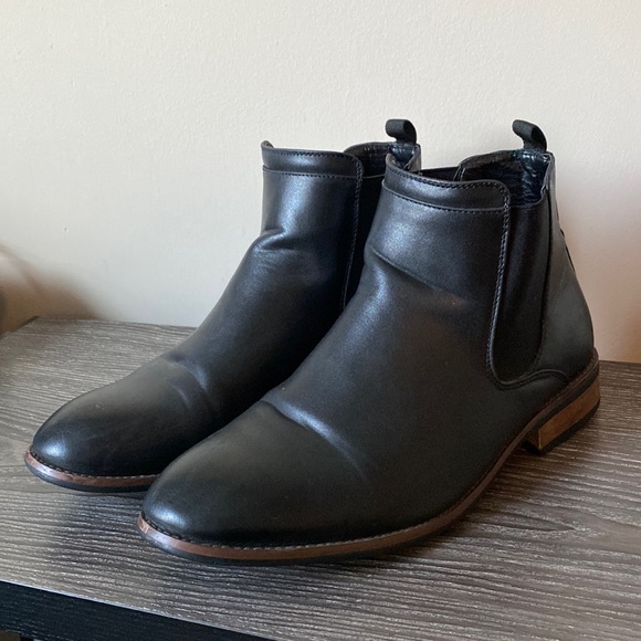 Shoes Mens Black Faux Leather Mid Chelsea Boot Rubber Sole Poshmark